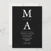 Invitation Chic Moderne Monogramme Initiale Mariage Noir Blan (Devant)