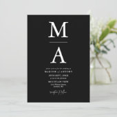 Invitation Chic Moderne Monogramme Initiale Mariage Noir Blan (Debout devant)