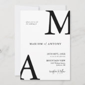 Invitation Chic Moderne Monogramme Initiale Mariage Noir Blan (Devant)