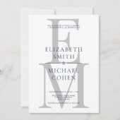 Invitation Chic moderne Monogramme Premier Mariage bleu marin (Devant)