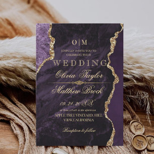 Invitation Chic moderne Moody violet et Mariage or