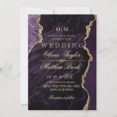 Invitation Chic moderne Moody violet et Mariage or (Devant)