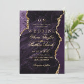 Invitation Chic moderne Moody violet et Mariage or (Debout devant)