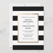 Invitation Chic moderne noir blanc Rose or Mariage (Devant)