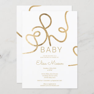 Invitation Chic moderne or blanc calligraphie Oh baby shower