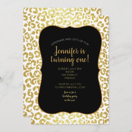 Invitation Chic moderne or blanc léopard Jaguar Cheetah      (Devant / Derrière)