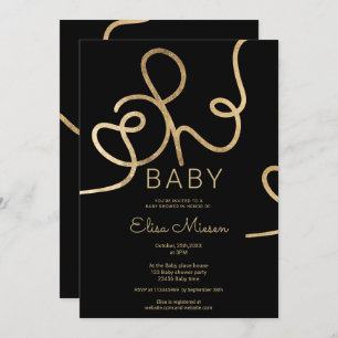 Invitation Chic moderne or noir calligraphie Oh baby shower