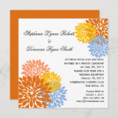 Invitation Chic Moderne Orange Pêche Bleu Pétales Fleur Or (Devant / Derrière)