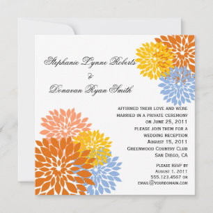 Invitation Chic Moderne Orange Pêche Bleu Pétales Fleur Or