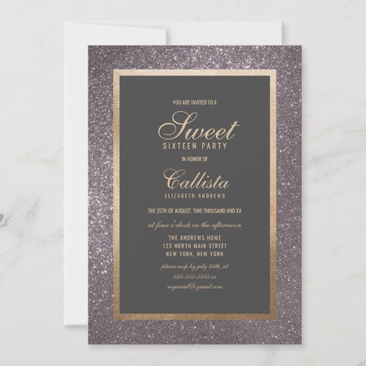 Invitation Chic moderne Parties scintillant en argent épais b (Devant)