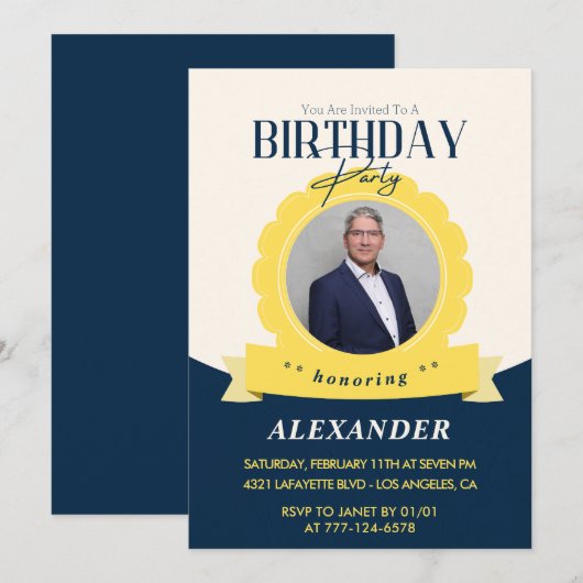 Invitation chic moderne pour 76e anniversaire (Devant / Derrière)