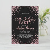 Invitation Chic moderne Rose Gold Parties scintillant Noir 50 (Debout devant)