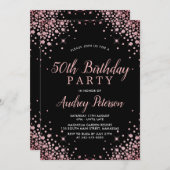 Invitation Chic moderne Rose Gold Parties scintillant Noir 50 (Devant / Derrière)