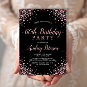 Invitation Chic moderne Rose Parties scintillant or noir 60e