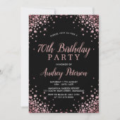 Invitation Chic moderne Rose Parties scintillant or noir 70e  (Devant)