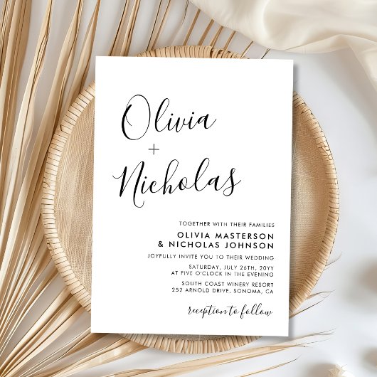 Invitation Chic Moderne Script Calligraphie Monogramme Mariag
