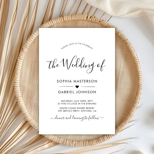 Invitation Chic moderne Script Coeur QR Code Mariage photo