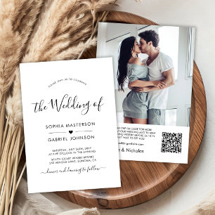 Invitation Chic moderne Script Coeur QR Code Mariage photo