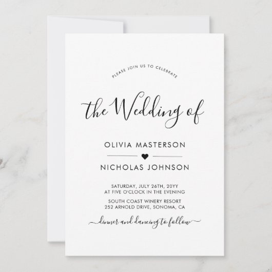 Invitation Chic moderne Script Coeur QR Code Mariage photo (Devant)