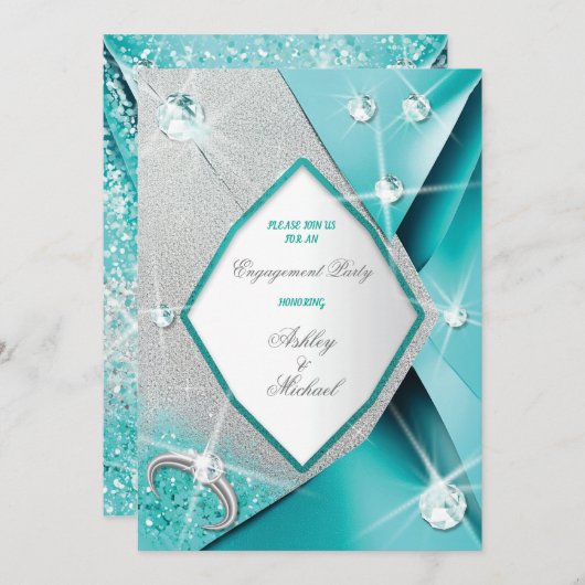 Invitation chic moderne turquoise scintillant élégant paillet (Devant / Derrière)