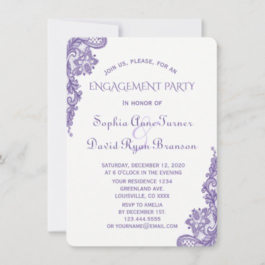 Invitation Chic moderne Ultra Violet Lace Engagement Party (Devant)
