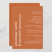 Invitation Chic ModernTypographie | Mariage orange brûlé (Devant / Derrière)