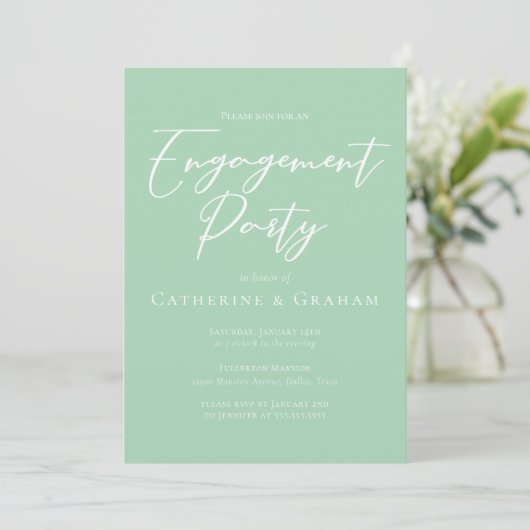 Invitation Chic Monnaie Vert Jeu d'engagement de Script Blanc (Debout devant)