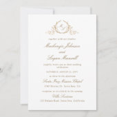 Invitation Chic Monogramme blanc et or, Mariage de calligraph (Devant)