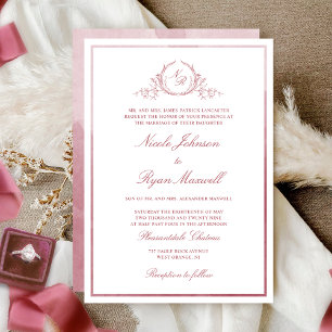 Invitation Chic Monogramme Formel Bourgogne Mariage d'aquarel