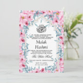 Invitation Chic Mosquée Florale bébé fille islamique Aqiqa Aq (Debout devant)