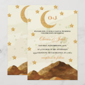 Invitation Chic Mountain moon aquarelle or élégant Mariage (Devant / Derrière)