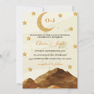 Invitation Chic Mountain moon aquarelle or élégant Mariage