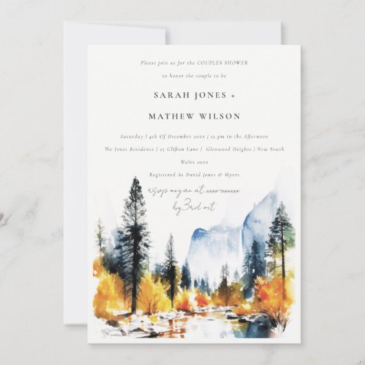 Invitation Chic Mountain River Automne Paysage Couples Douche (Devant)