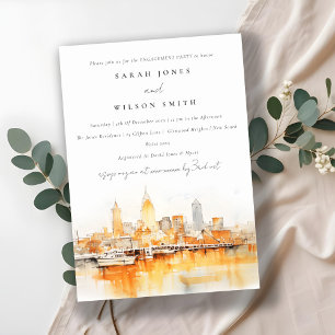 Invitation Chic Nashville City Skyline Fiançailles Aquarelle