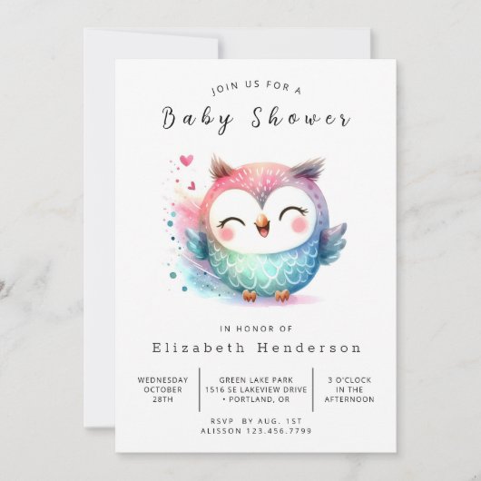 Invitation Chic Nature Owl Baby shower (Devant)