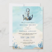 Invitation Chic Nautical Anchor Beach Modern QR Code Wedding (Devant)