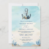 Invitation Chic Nautical Anchor Beach Modern QR Code Wedding  (Devant)