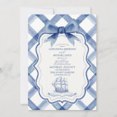 Invitation Chic Nautique Marine Mariage Bleu Bow (Devant)
