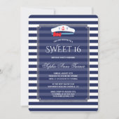 Invitation Chic Nautique Marine Stripes Silver Sweet 16 Party (Devant)