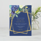 Invitation Chic Navy Aquarelle Floral Or Cadre géométrique (Debout devant)