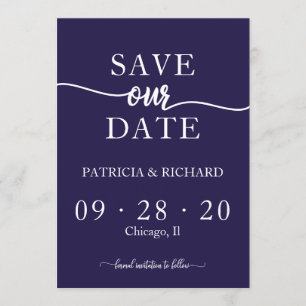 Invitation Chic Navy Blue Calligraphie Mariage Enregistrer La