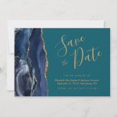 Invitation Chic Navy Blue Gold Agate Turquoise Enregistrer la (Devant)