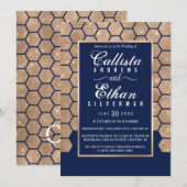 Invitation Chic Navy Blue Gold Parties scintillant Hexagon Ge (Devant / Derrière)