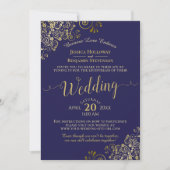 Invitation Chic Navy Blue & Gold Virtual Mariage Livestream (Devant)