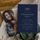 Invitation Chic Navy Blue Grad Casquette Photo Party