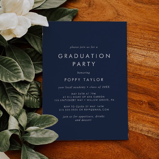 Invitation Chic Navy Blue Graduation Party