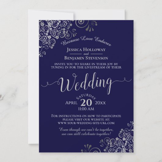Invitation Chic Navy Blue & Grey Virtual Mariage Livestream (Devant)