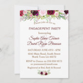 Invitation Chic Navy Blue Marsala Floral Engagement Party (Devant)