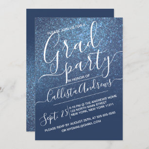 Invitation Chic Navy Blue Parties scintillant brillante Ombre