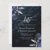Invitation Chic Navy Blue Silver Floral Wedding Enregistrer l (Devant)
